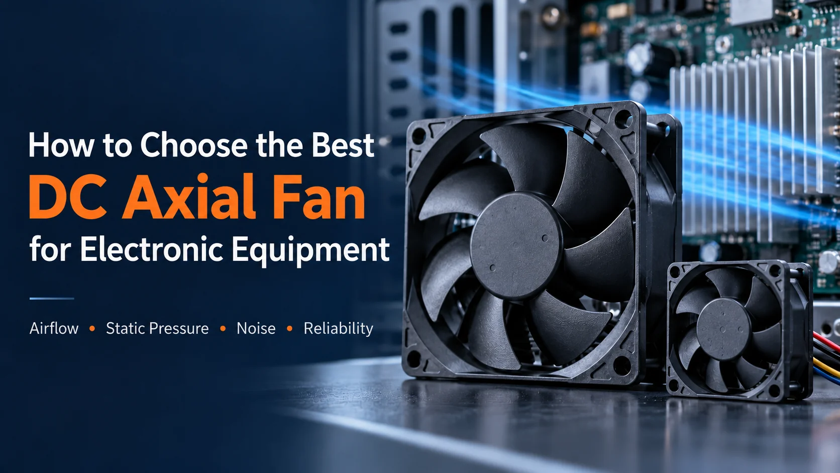 DC axial fans for cooling electronic equipment